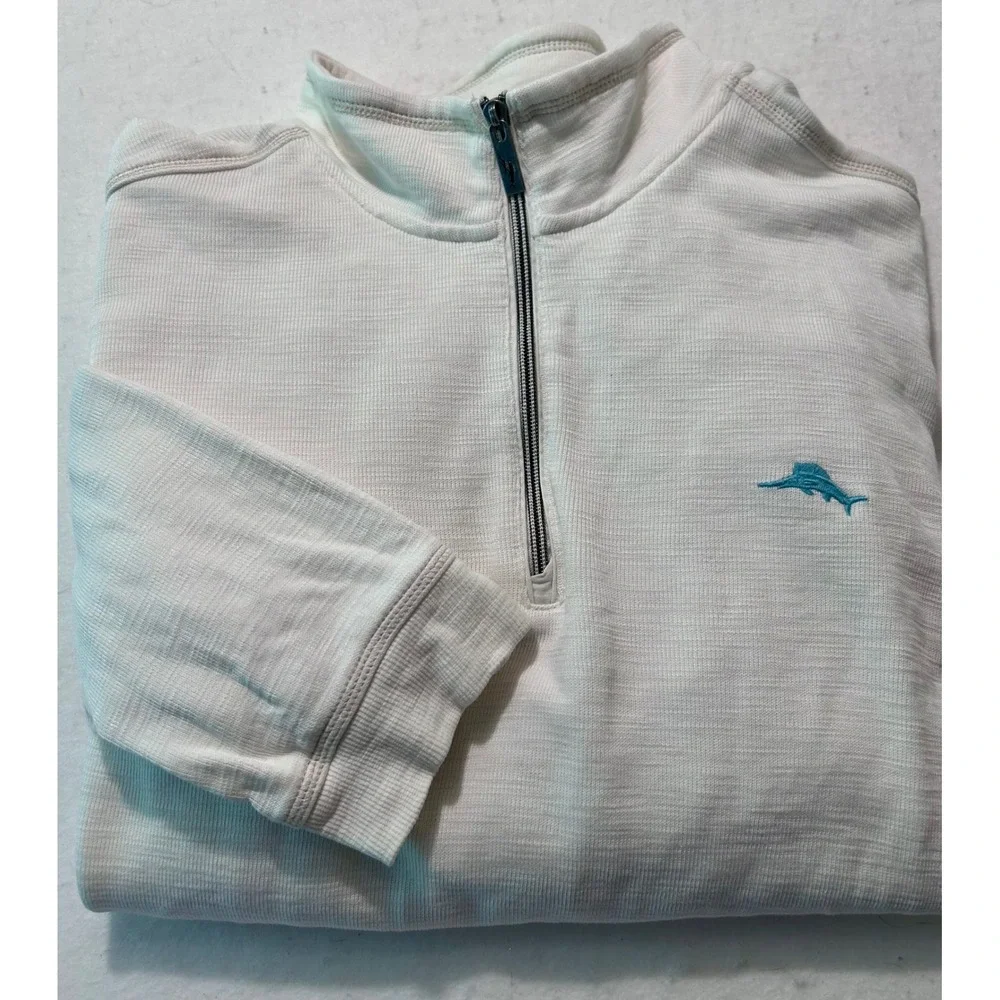 Tommy Bahama Mens XXXLT White Quarter Zip Pullover Pima Cotton Tencel Knit